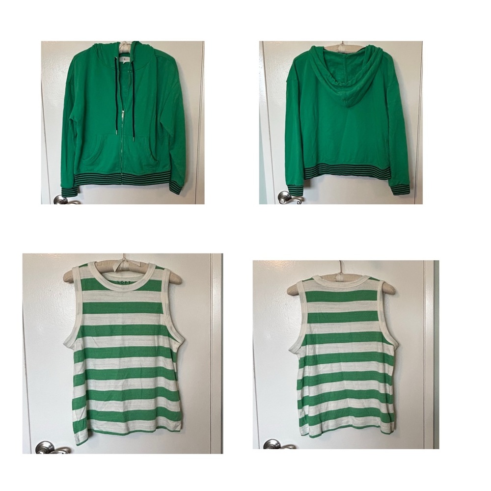 LOFT Green and White Striped Top with LOFT LOU & GREY Green and Navy Hoodie set.